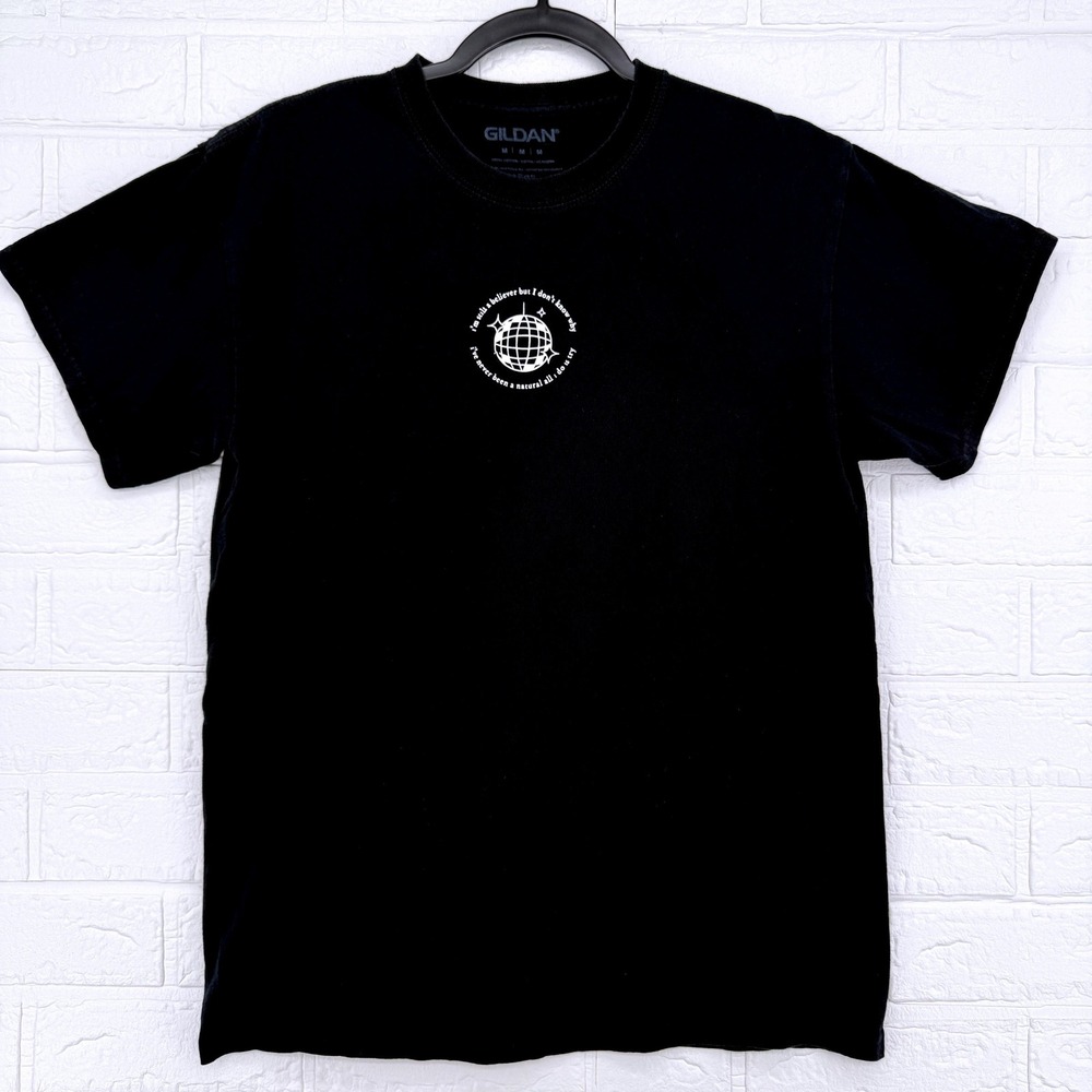 Graphic T-Shirt Mens Medium Black Disco Ball Lyric Indie Tee